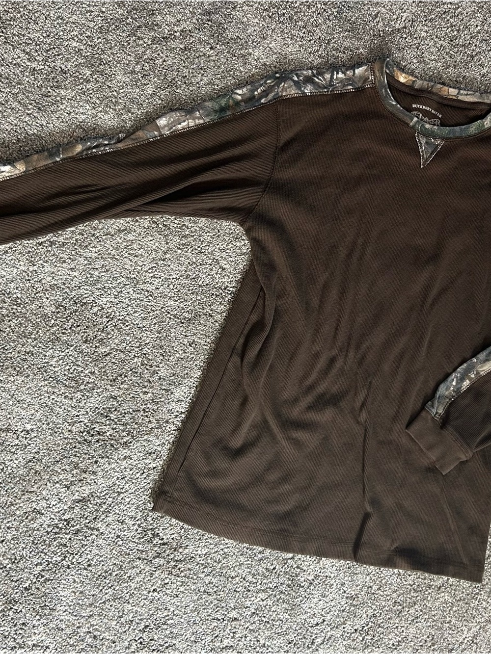 Men's Dark Brown Crewneck Thermal Sweater with Camo Trim